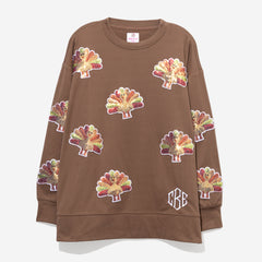 monogrammed sequin turkey sweatshirt in brown