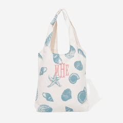 Monogrammed Shell Hobo Tote | Light Blue Shells