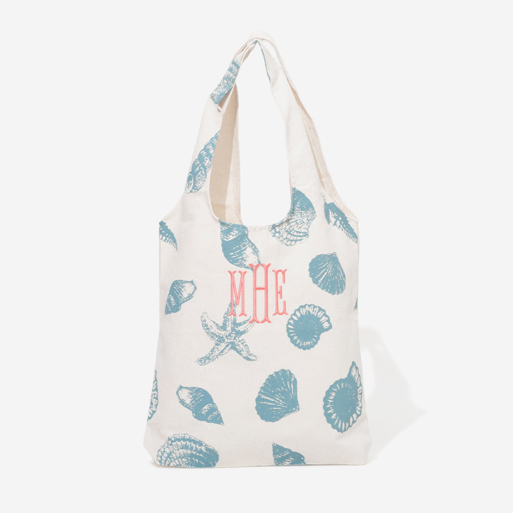 Monogrammed Shell Hobo Tote | Light Blue Shells
