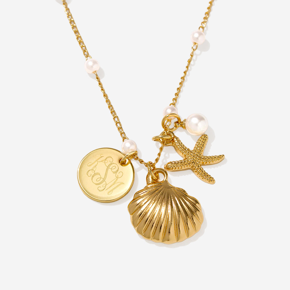 monogrammed shell pearl necklace