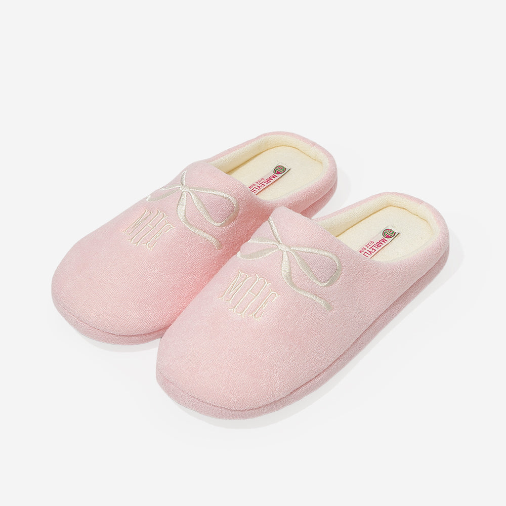 monogrammed slippers in pink bows