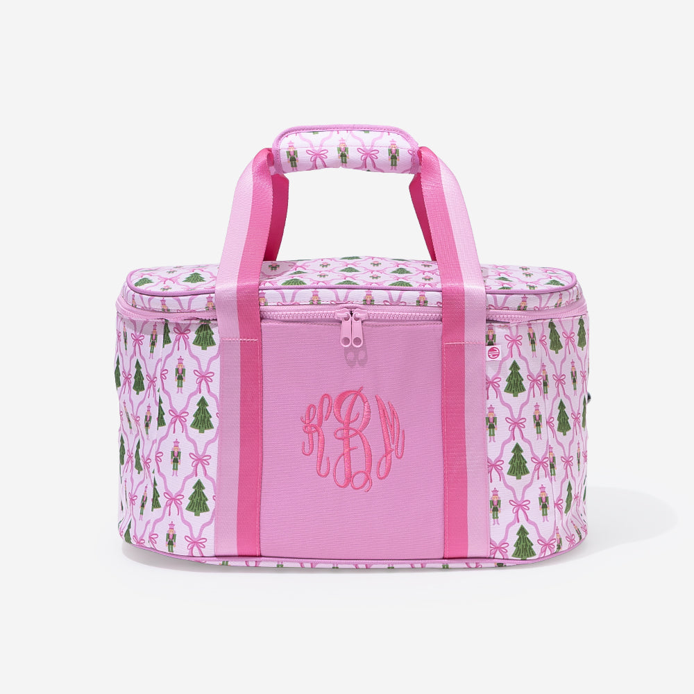 monogrammed slow cooker carrier in christmas lattice