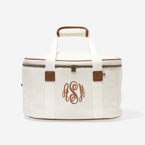 monogrammed slow cooker carrier in ivory