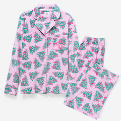 monogrammed softspun pajama set in pink christmas trees new