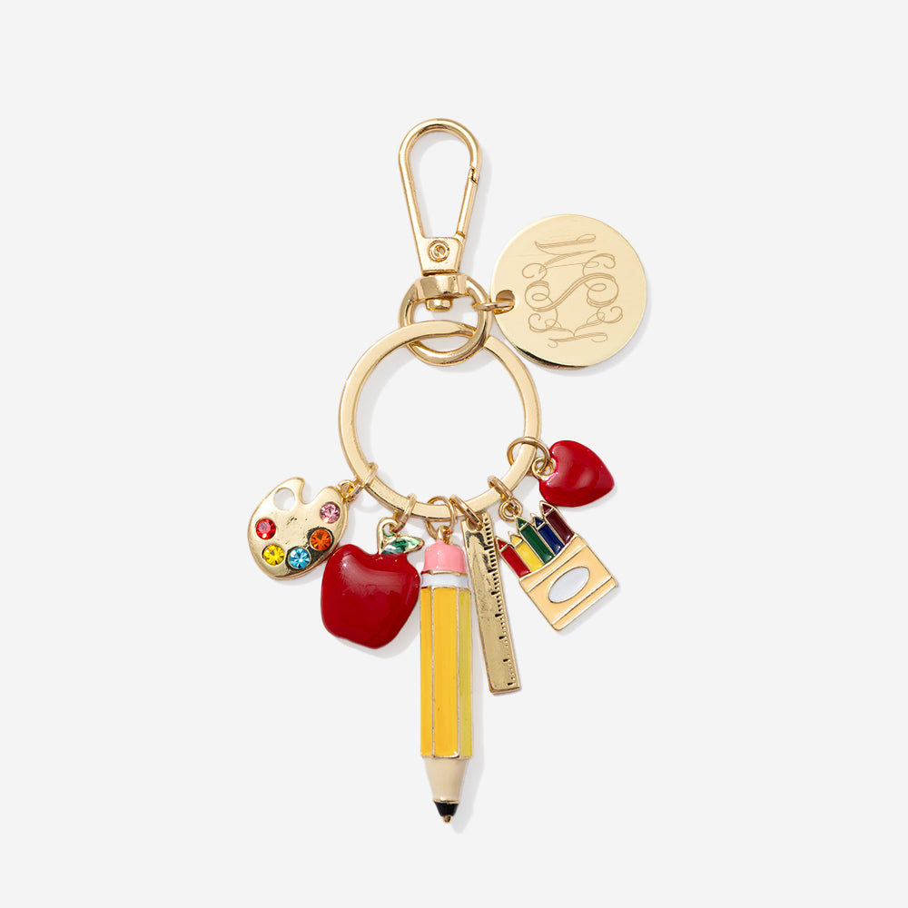 monogrammed teacher bag charm keychain in gold
