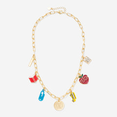 monogrammed teacher charm necklace in gold