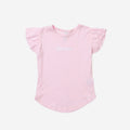 Pink t-shirt with ruffled sleeves on a white background