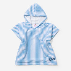 monogrammed toddler hooded towel poncho in blue stripes