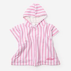 monogrammed toddler hooded towel poncho in pink scallop stripes