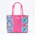 pink and blue floral personalized tote bag