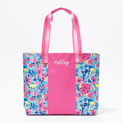 pink and blue floral personalized tote bag