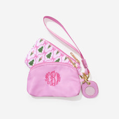monogrammed two pouch wristlet in christmas lattice 