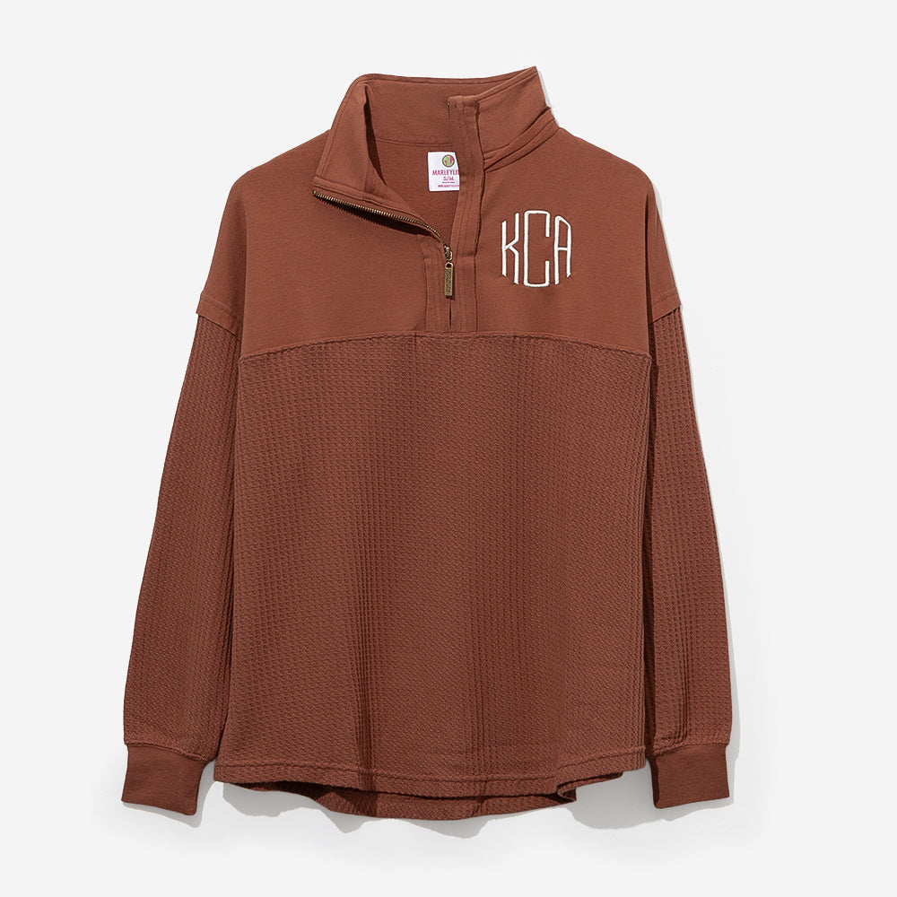 monogrammed waffle knit pullover in spice
