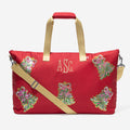 monogrammed weekend bag in red