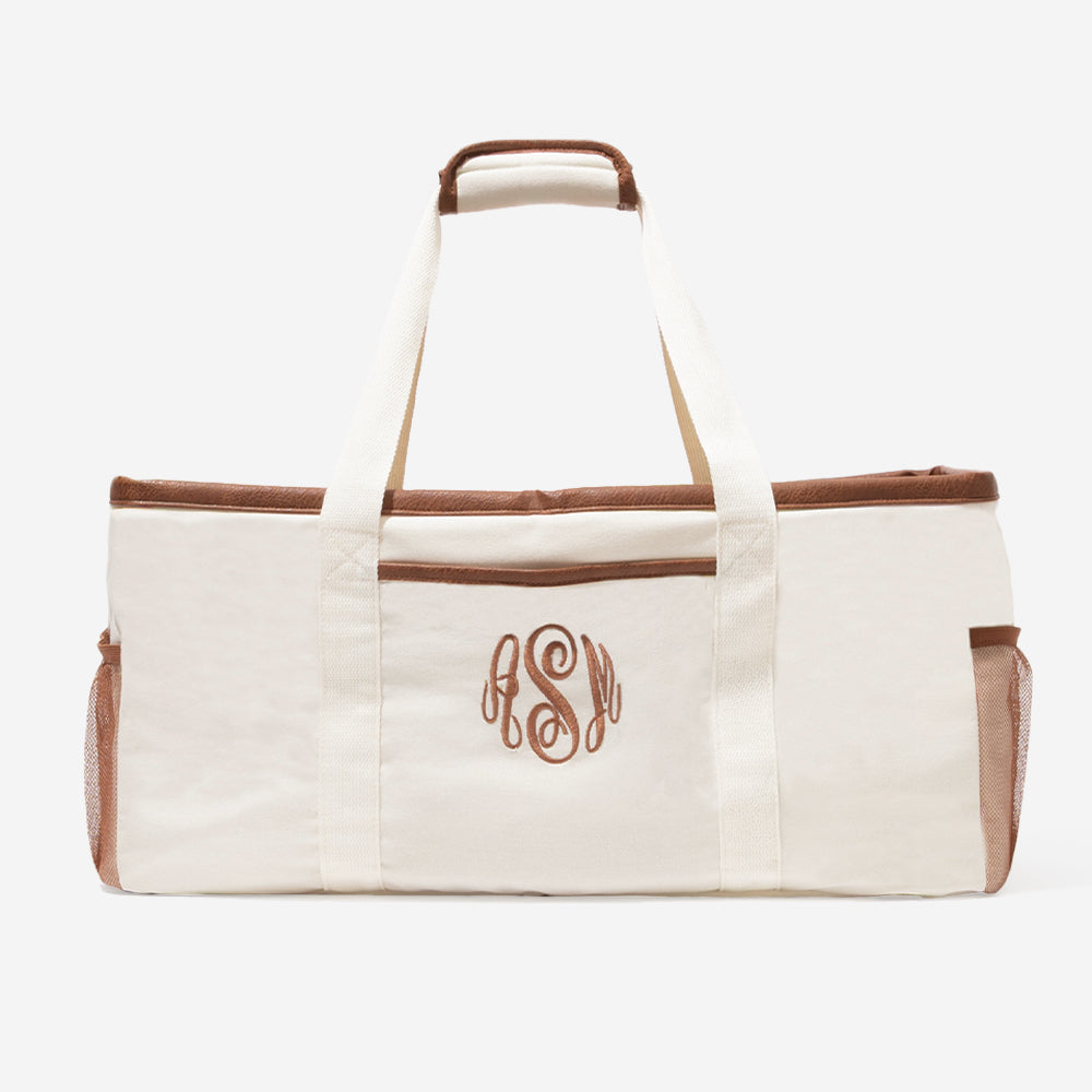 monogrammed wire top extra large tote in ivory