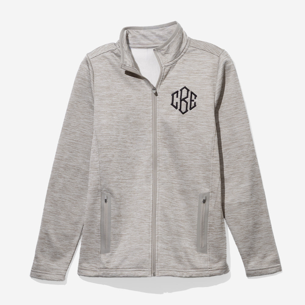 monogrammed womens birigham knit jacket in oatmeal