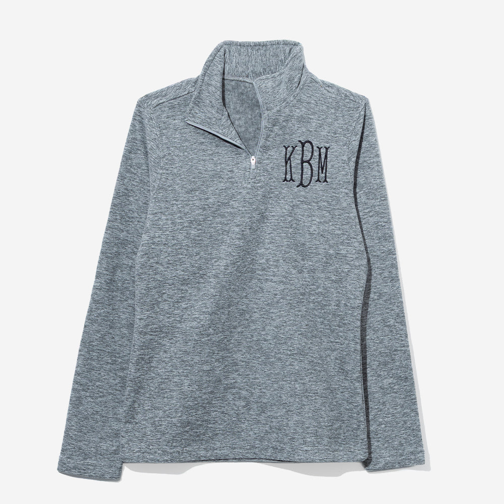 monogrammed womens freeport microfleece pullover in heathered gray