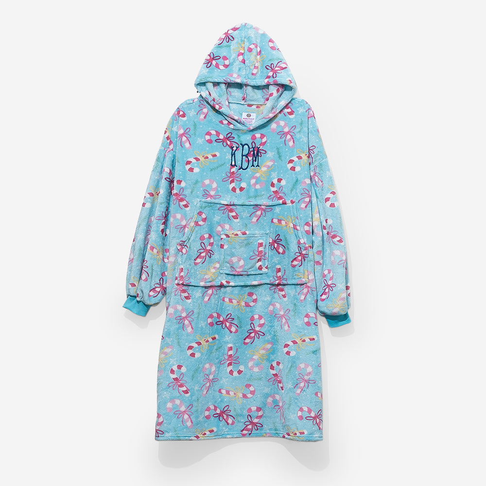 monogrammed xl blanket hoodie in candy cane cutie 