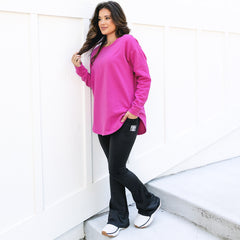 girl wearing monogrammed personalized black flare leggings