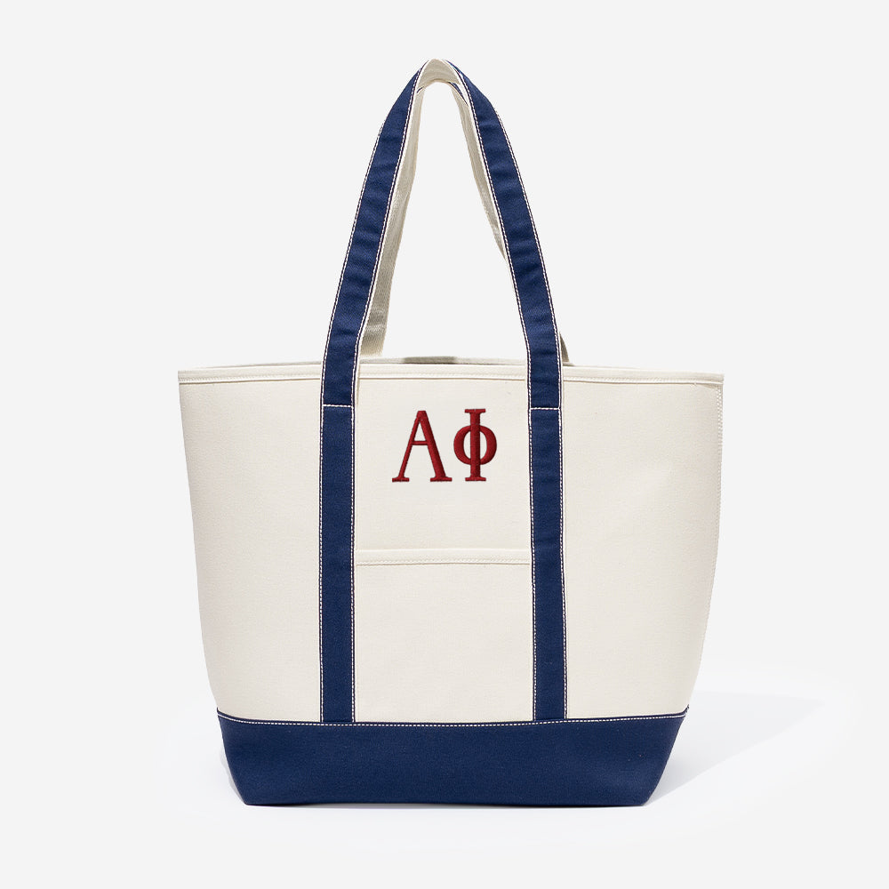Alpha Phi Large Canvas Tote | Ivory/Navy