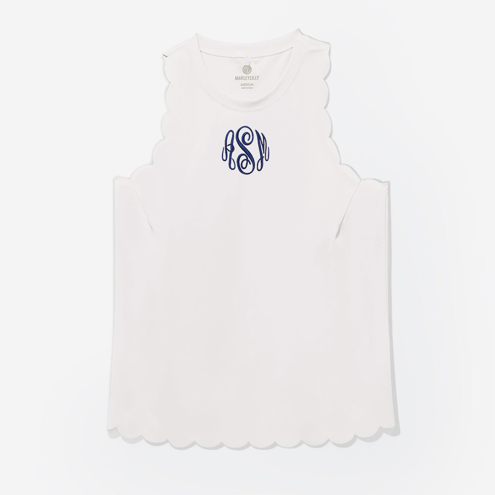 monogrammed exercise tank in white