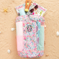 coral floral beach backpack bag spill shot