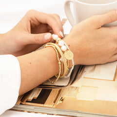 gold pearl bracelet stack