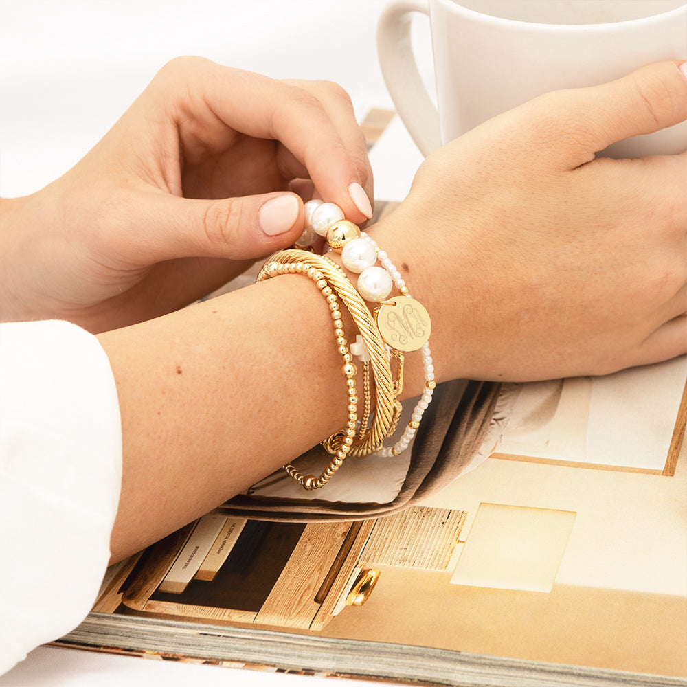 gold pearl bracelet stack