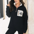Monogrammed Grid Fleece Quarter Zip Pullover | Black
