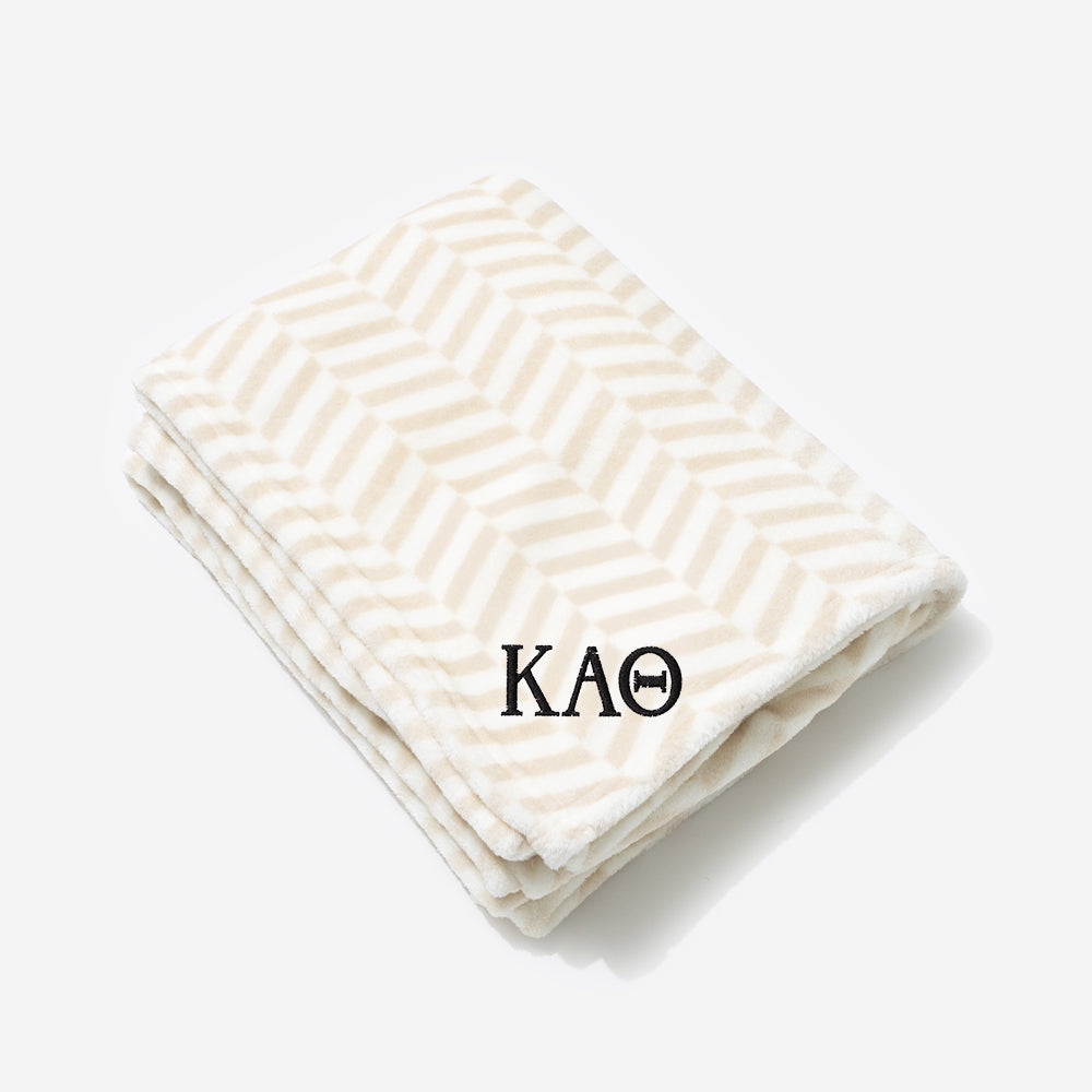 Kappa Alpha Theta Plush Blanket | Neutral Herringbone