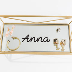 5 inch name sticker in black on jewlery tray
