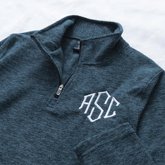 navy freeport mirofleece pullover detail shot