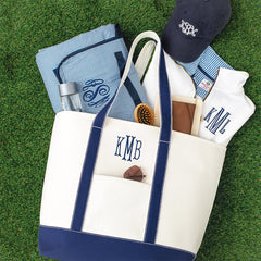navy large tote bag flatlay spillshot