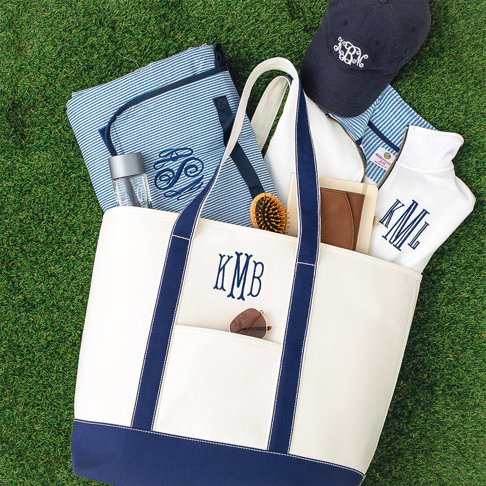 navy large tote bag flatlay spillshot