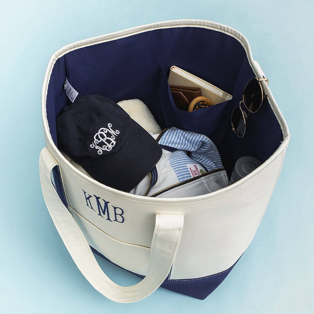 navy large tote bag inside shot