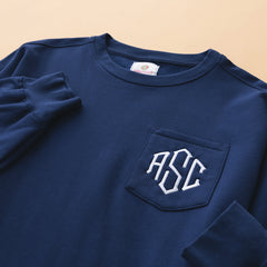 navy monogrammed oversized sweatshirt up close 