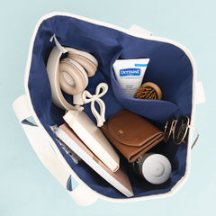 navy personalized tote bag inside shot