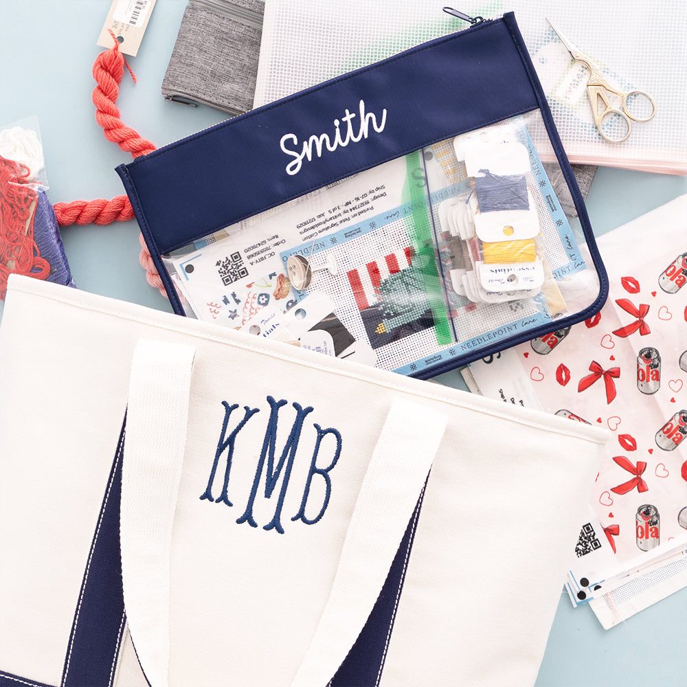 navy project bag inside personalized tote bag