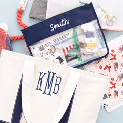 navy project bag inside personalized tote bag