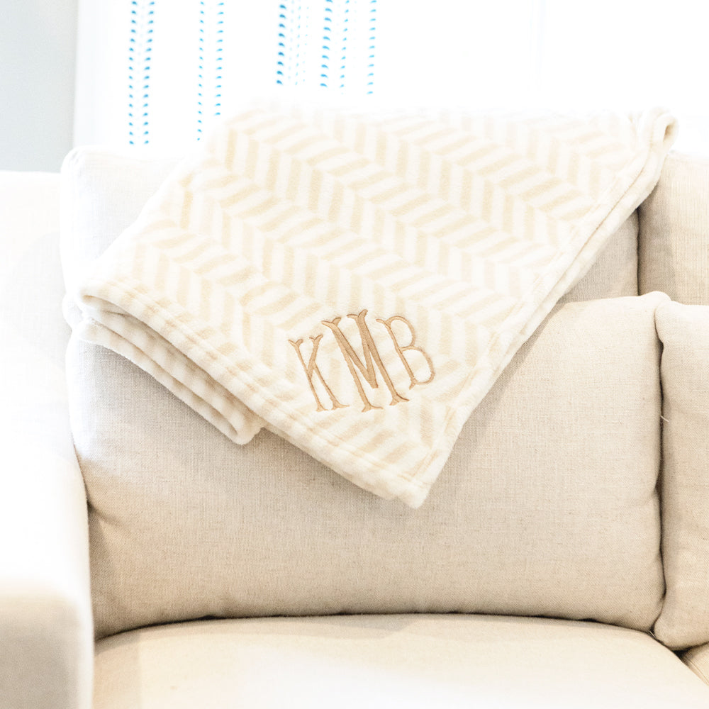 Personalized Plush Blanket | Neutral Herringbone