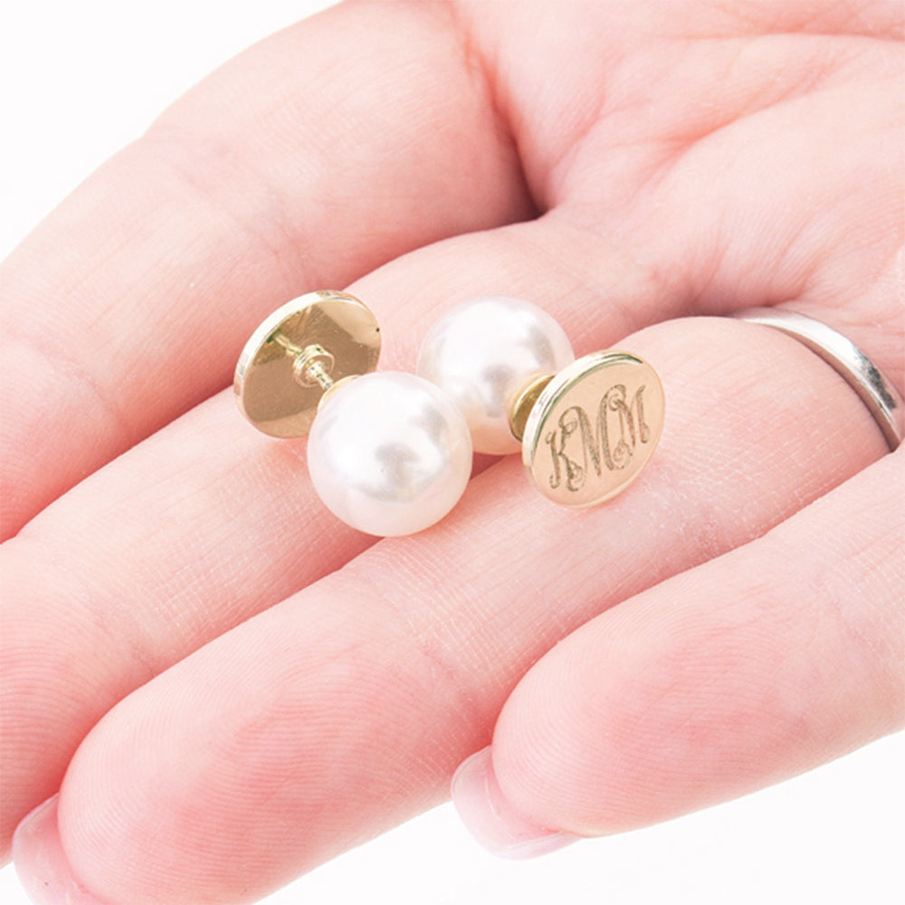 new monogrammed pearl back gold stud earring set