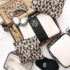 classic cheetah packing bag set in suitcase