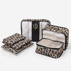 monogrammed packing bag set in classic cheetah