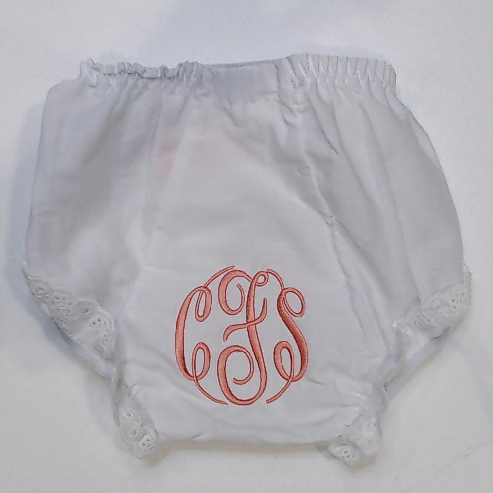 BLOOPER KIDS: Monogrammed White Eyelet Baby Bloomers