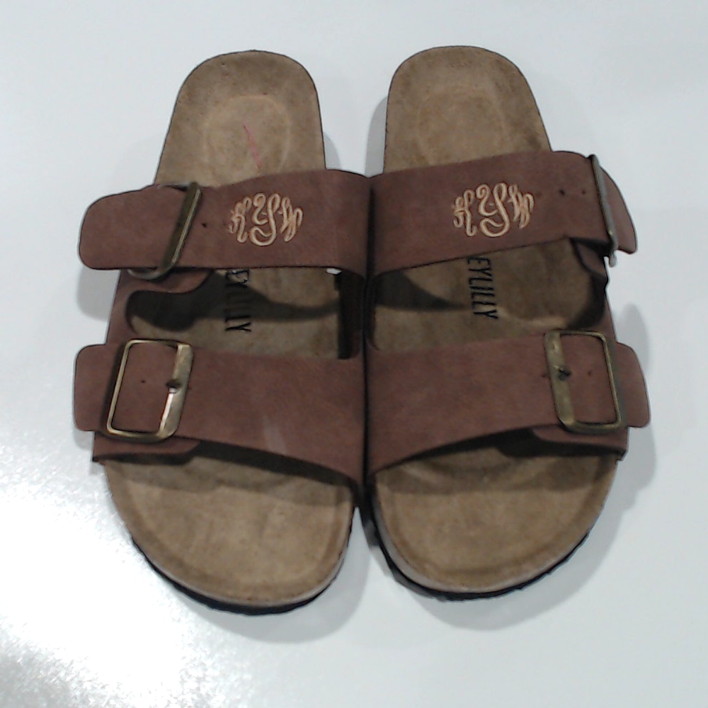 BLOOPER SHOES: Monogrammed Double Strap Sandals