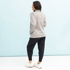 oatmeal brigham knit jacket on peyton back view