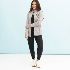 oatmeal brigham knit jacket on peyton studio shot