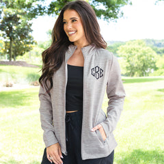 oatmeal brigham knit jacket on peyton