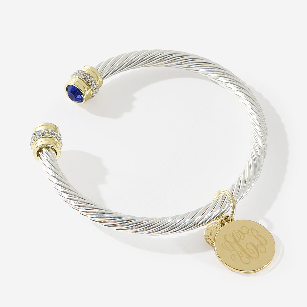 Monogrammed Birthstone Cable Bracelet | Multi Silver