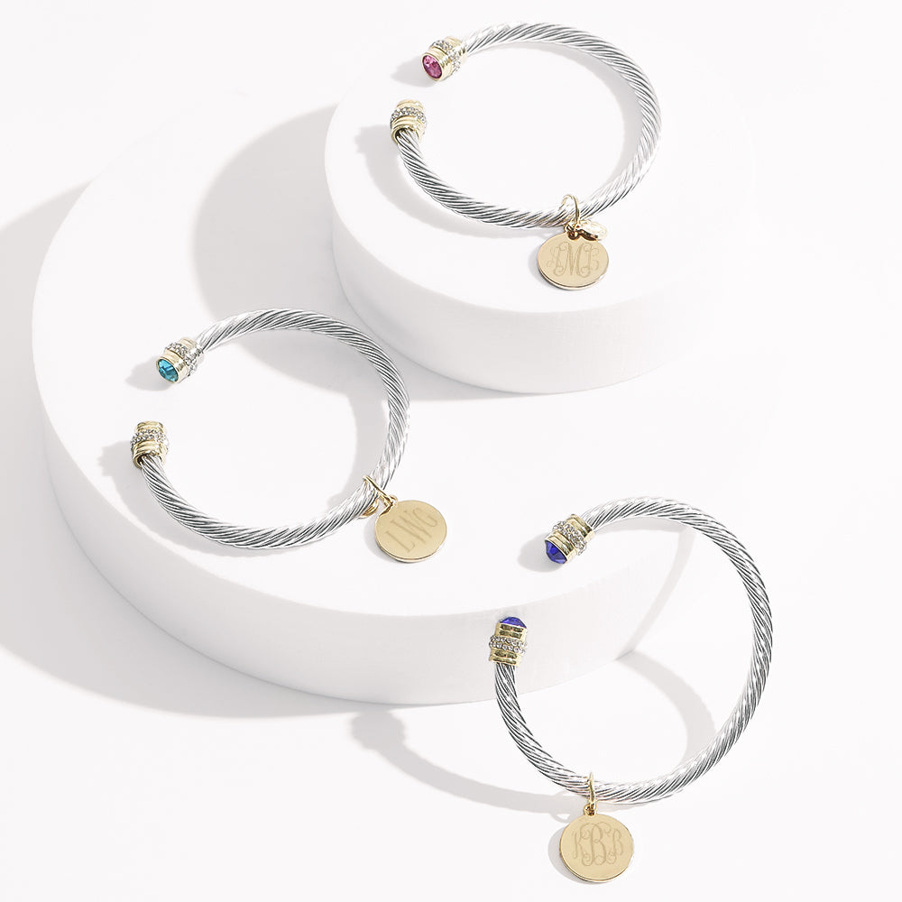 Monogrammed Birthstone Cable Bracelet | Multi Silver